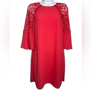 NWT Badgely Mischka dress size 2 bright red orange‎ dress with lace ❤️❤️
